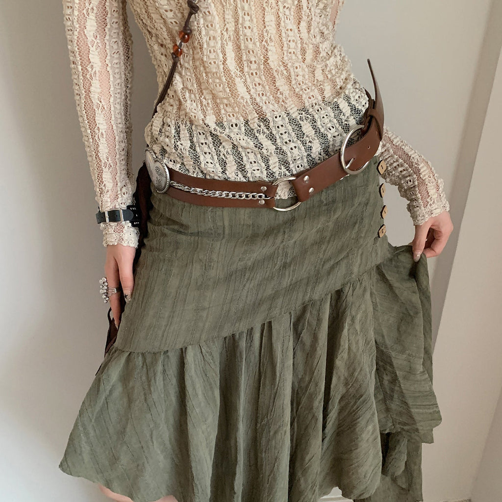 Rivet Wide Belt Brown Womens Leather Belt