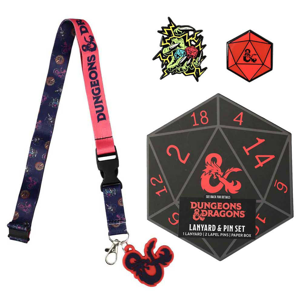 Dungeons & Dragons Lapel Pins & Lanyard Dice Box Set