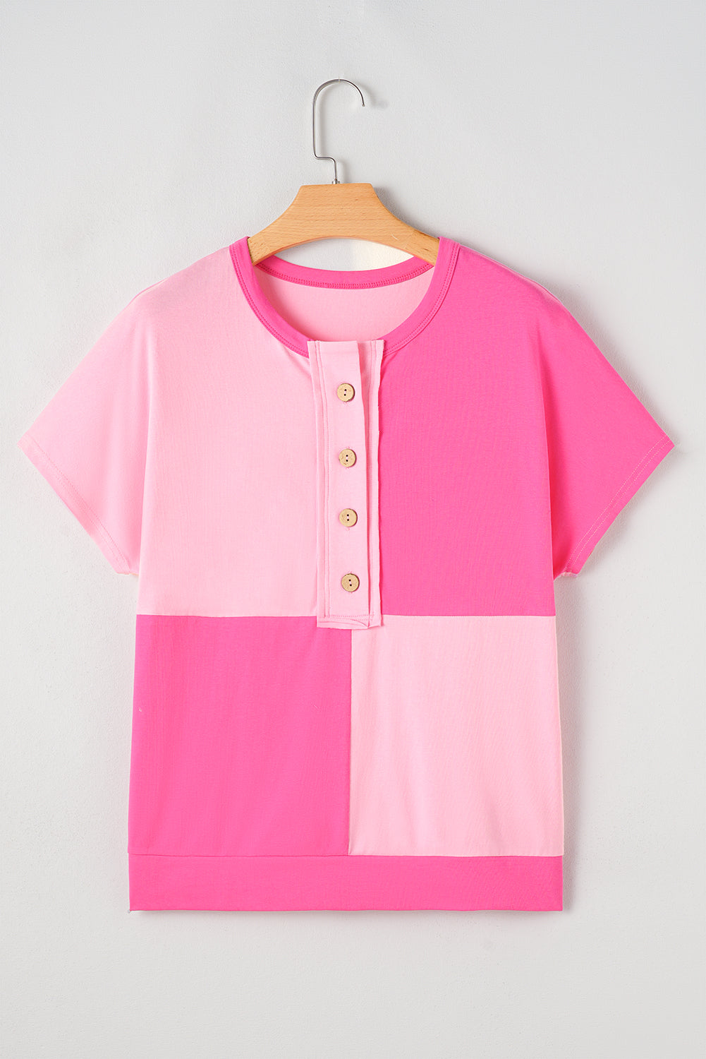 Colorblock Checker Half Button Henley T-Shirt