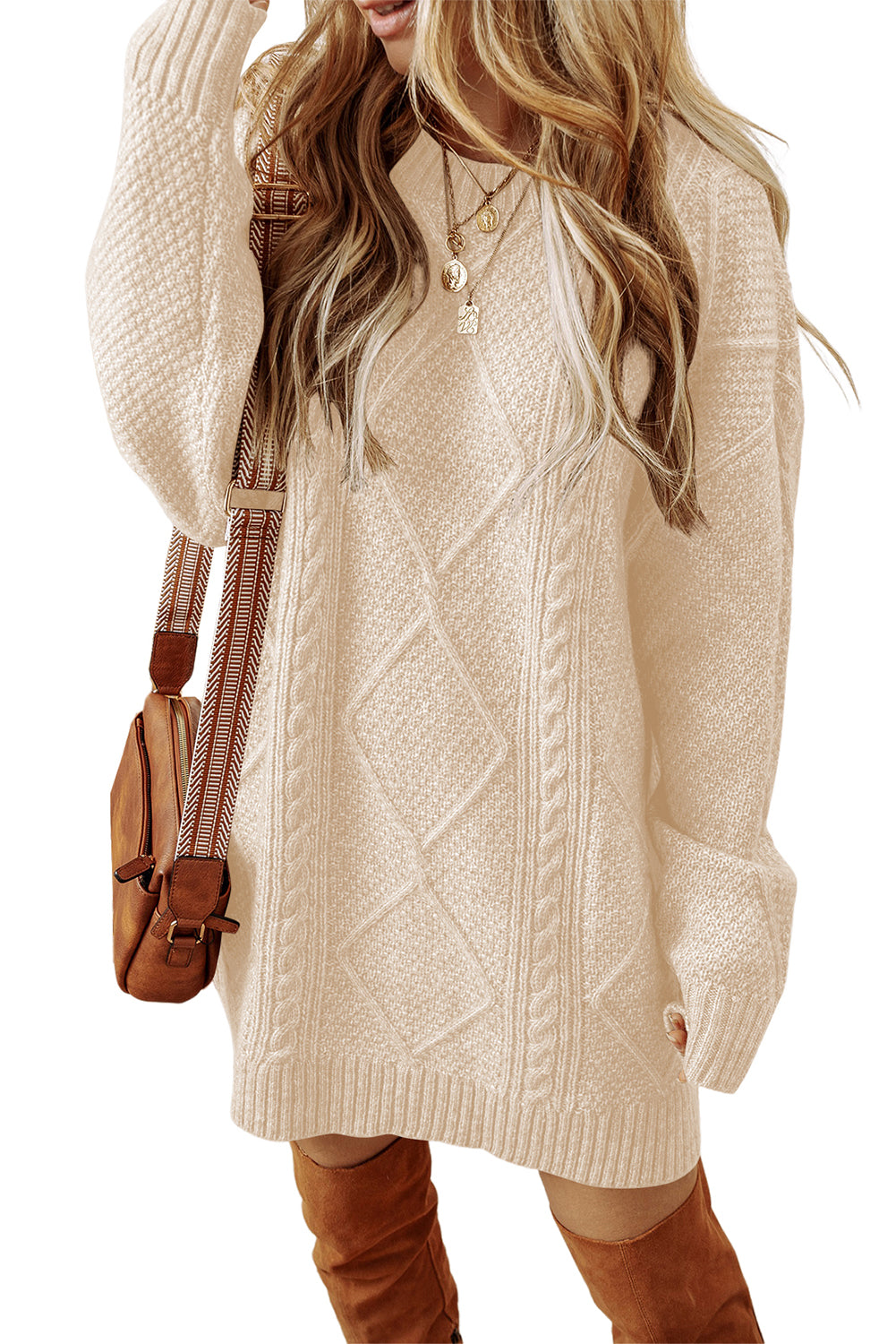 Cable Knit Drop Shoulder Sweater Dress