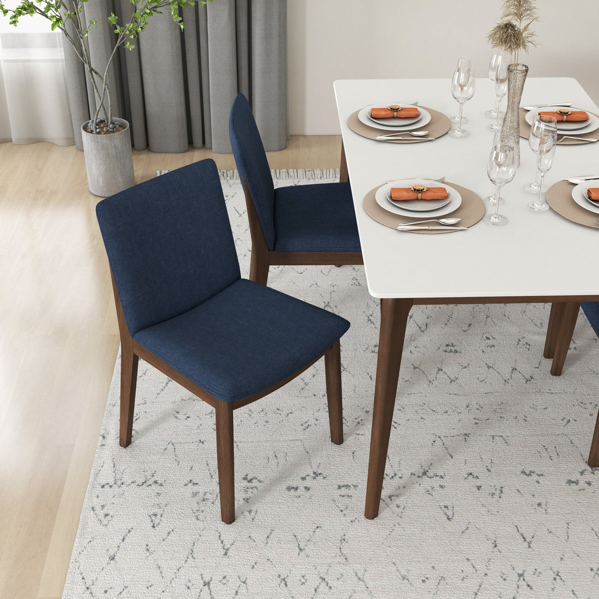 Laura Blue Linen Solid Wood Dining Chair Set of 2