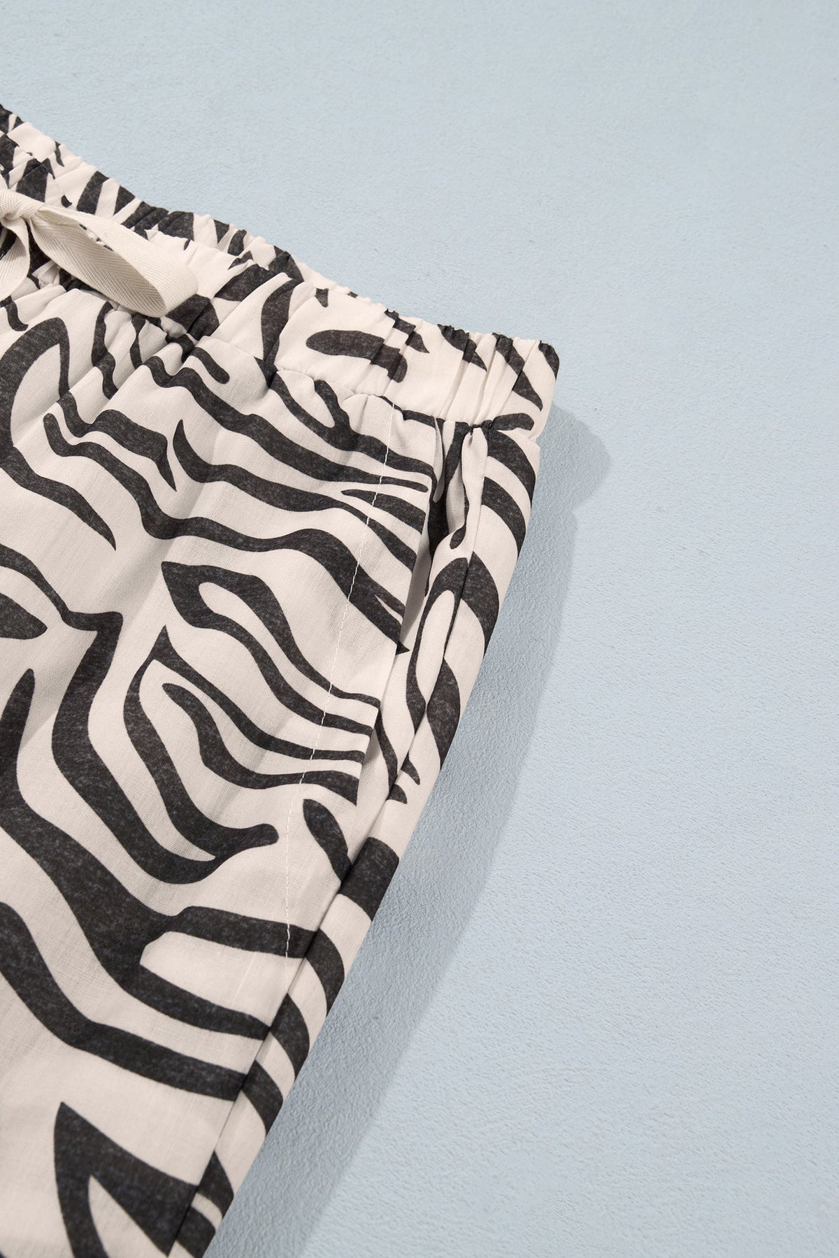Multicolour Western Print Zebra Pattern Elastic Waist Pocket Full-Length Pants