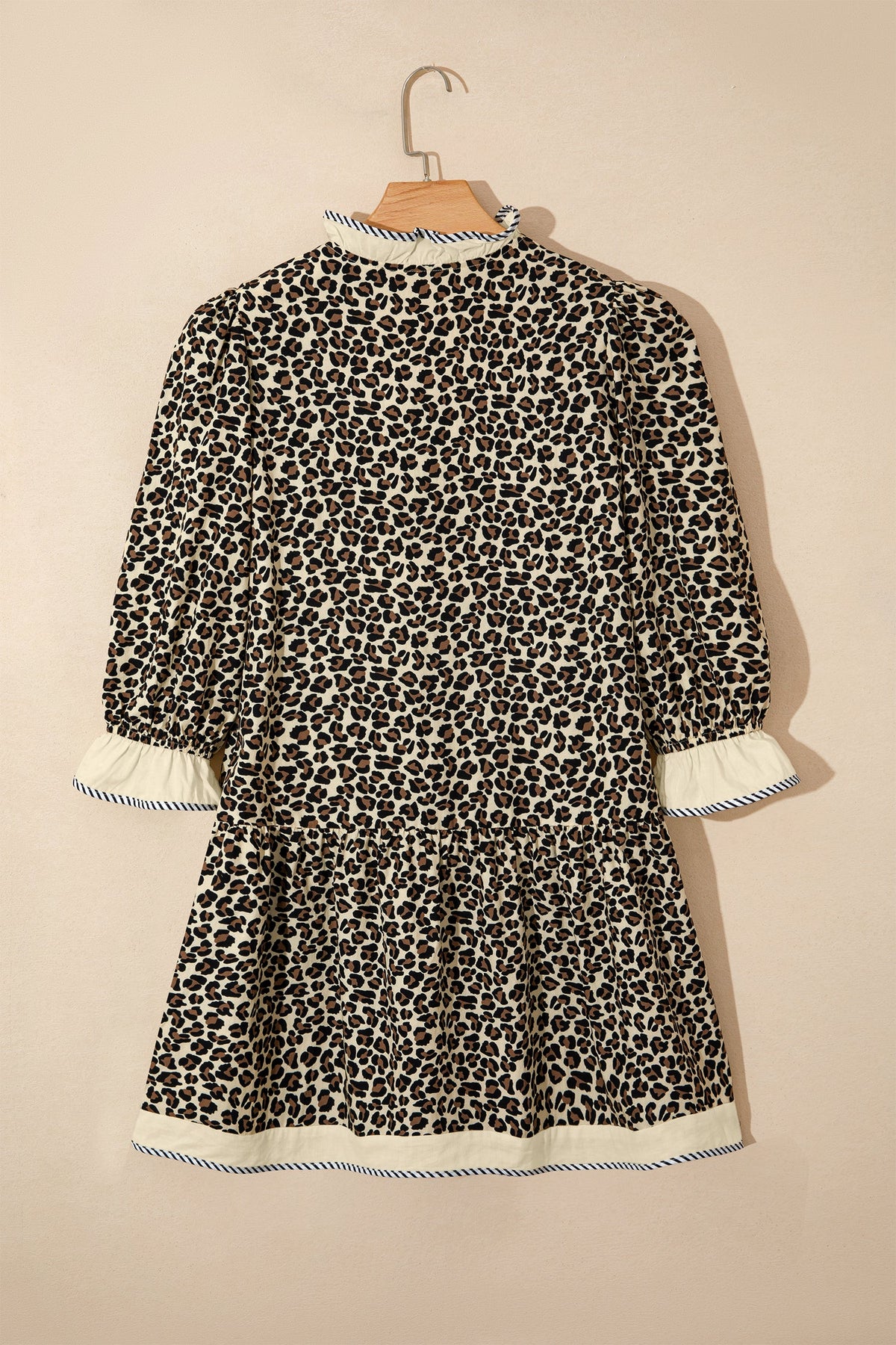 Leopard Stripe Colorblock Trim V-Neck Mini Dress