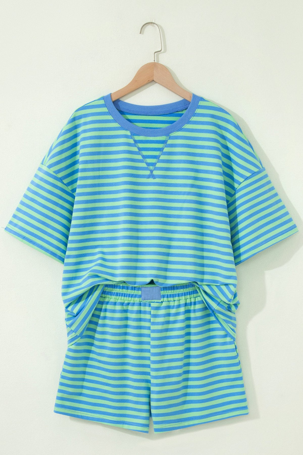 Stripe Top & Elastic Waist Shorts Set