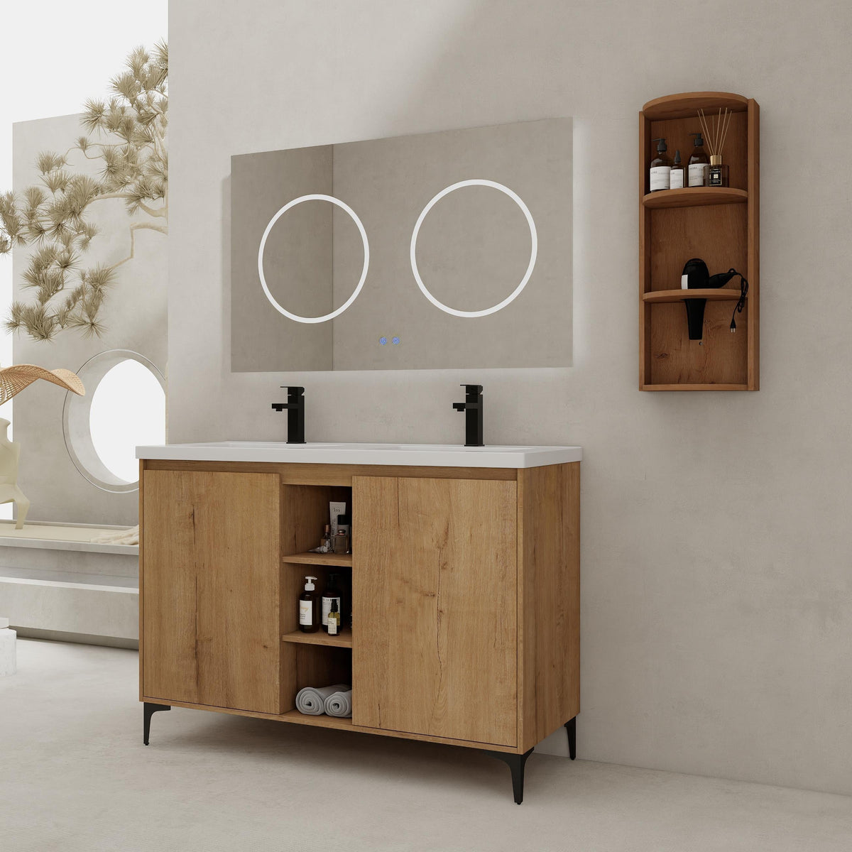 48" Freestanding Bathroom Vanity With Double Sink and Storage Rack