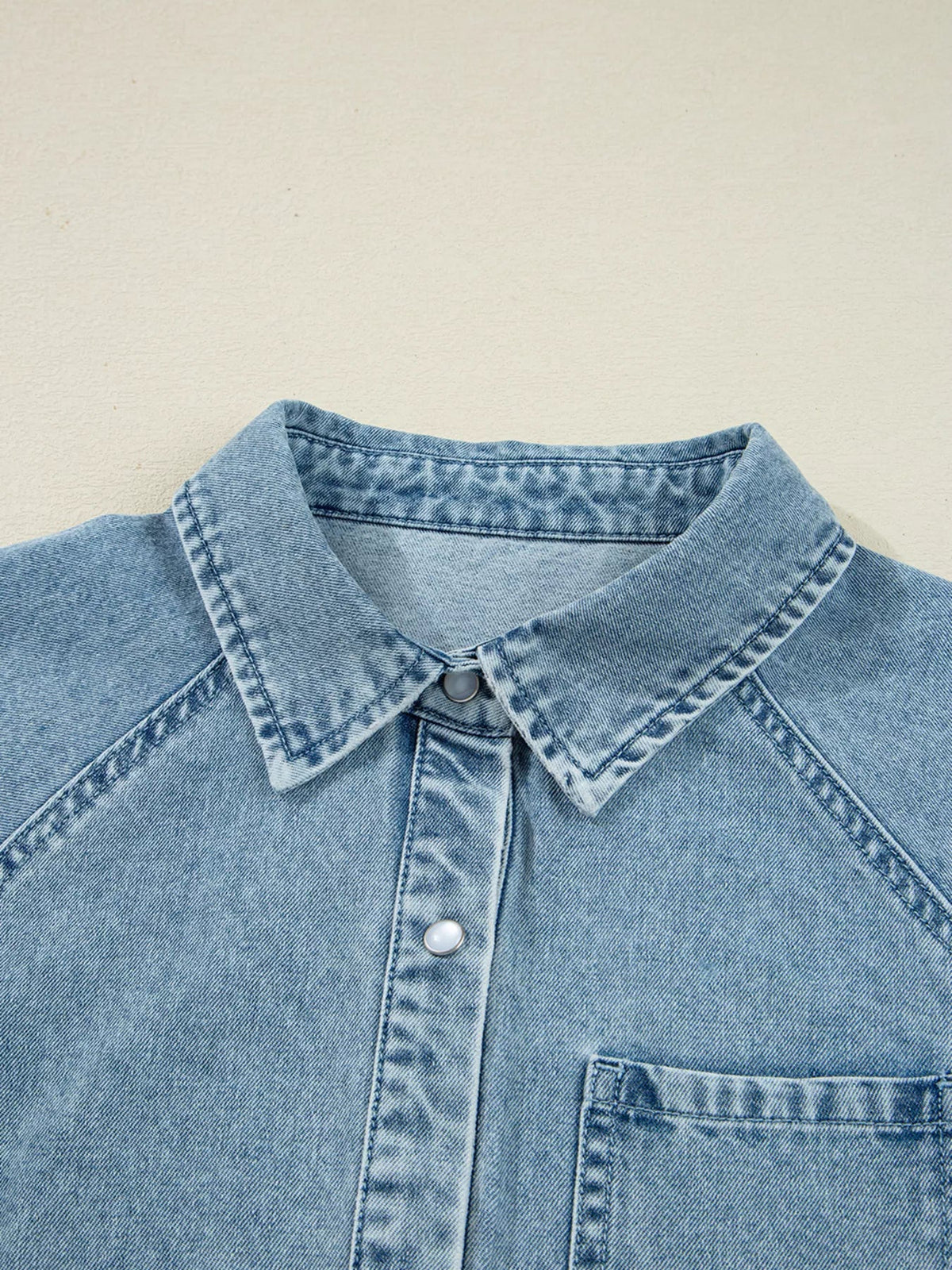 Smocked Cuffs Flared Denim Shirt Mini Dress