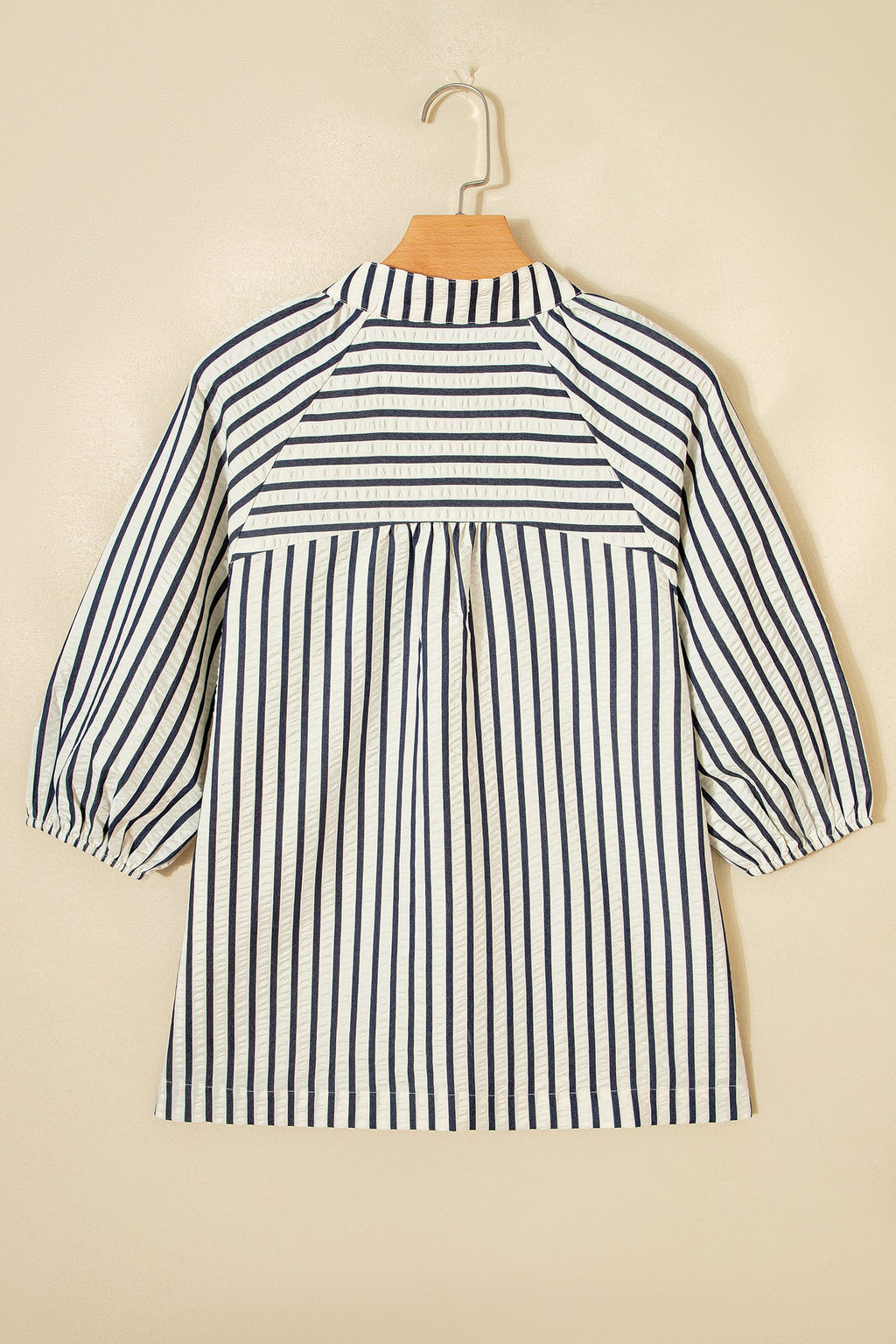 Stripe Floral Embroidered V-Neck 3/4 Sleeve Blouse