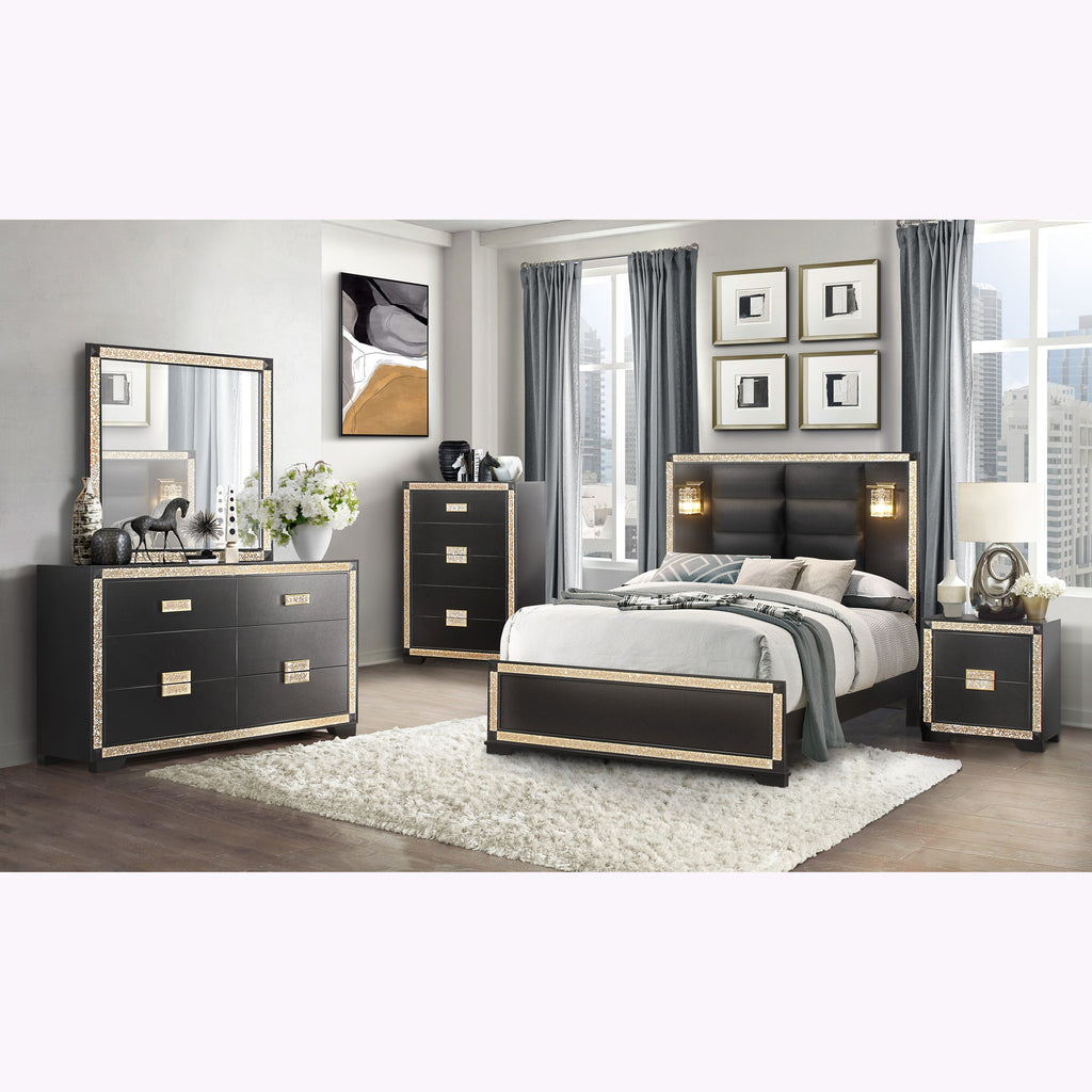 Lively Black/Gold Full Bedroom Set