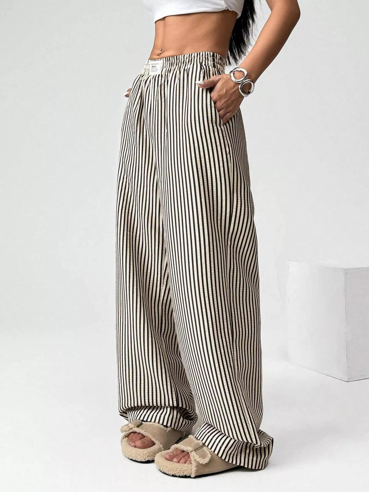 Striped High-Waisted Wide Leg Pants