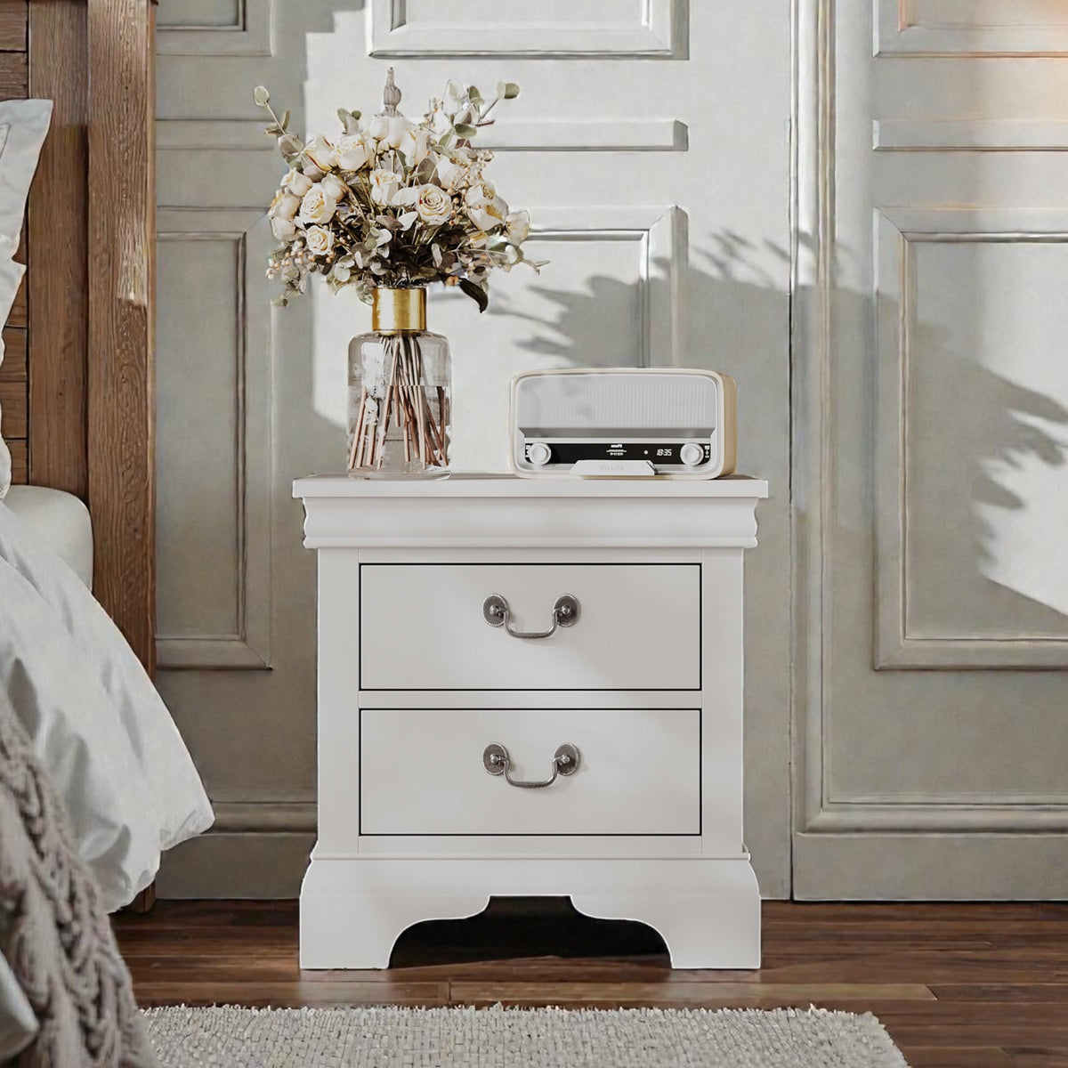 Classic Wooden Nightstand - White