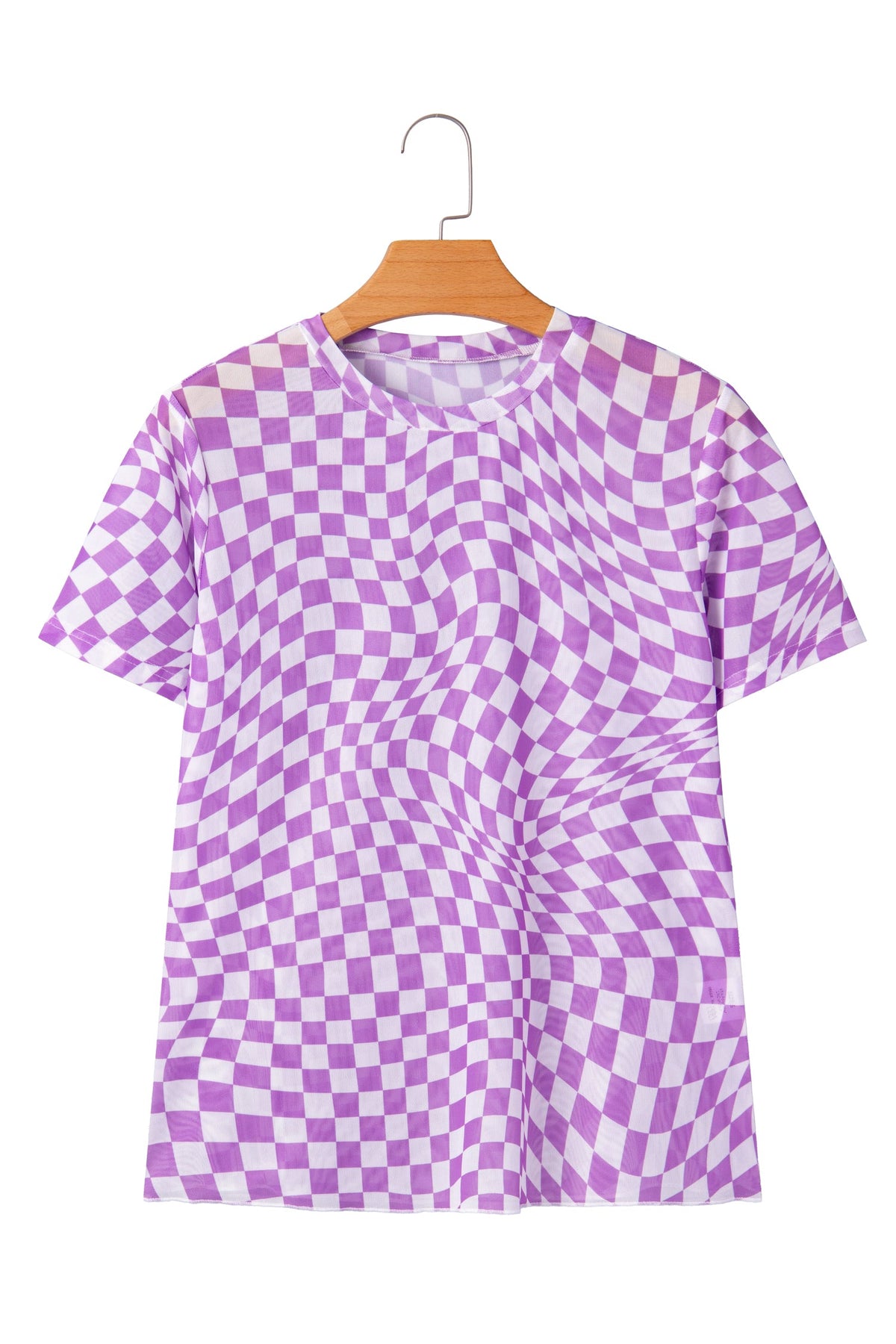 Checker Mesh Mock Neck Short Sleeve T-Shirt