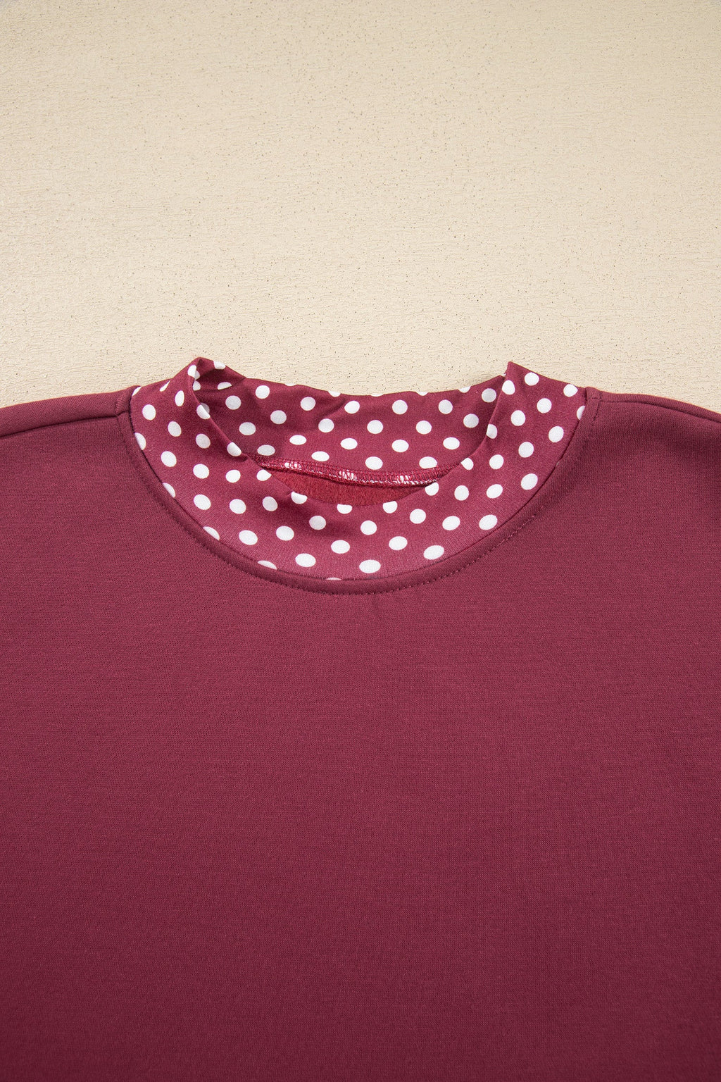 Burgundy Colorblock Polka Dot Contrast Trim Oversized Sweatshirt