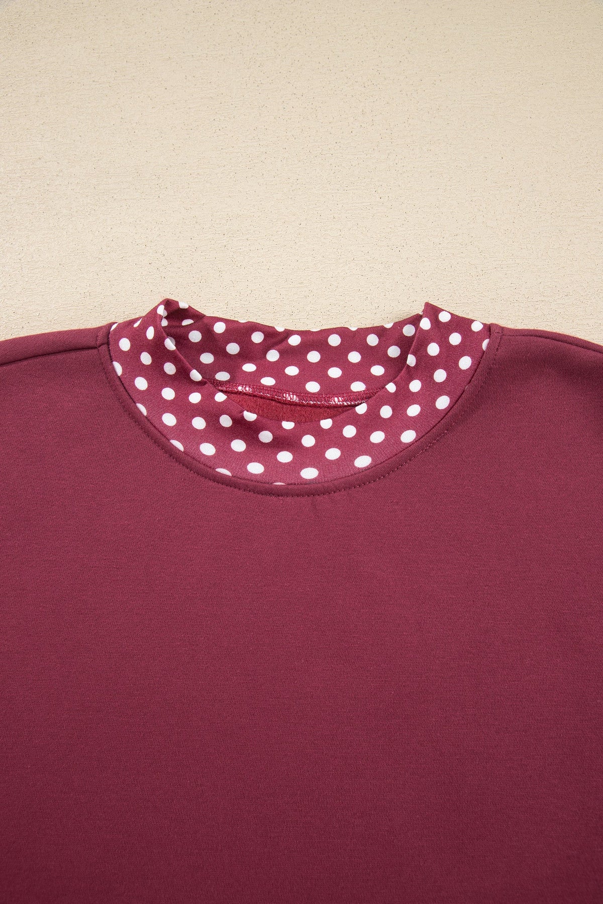 Burgundy Colorblock Polka Dot Contrast Trim Oversized Sweatshirt