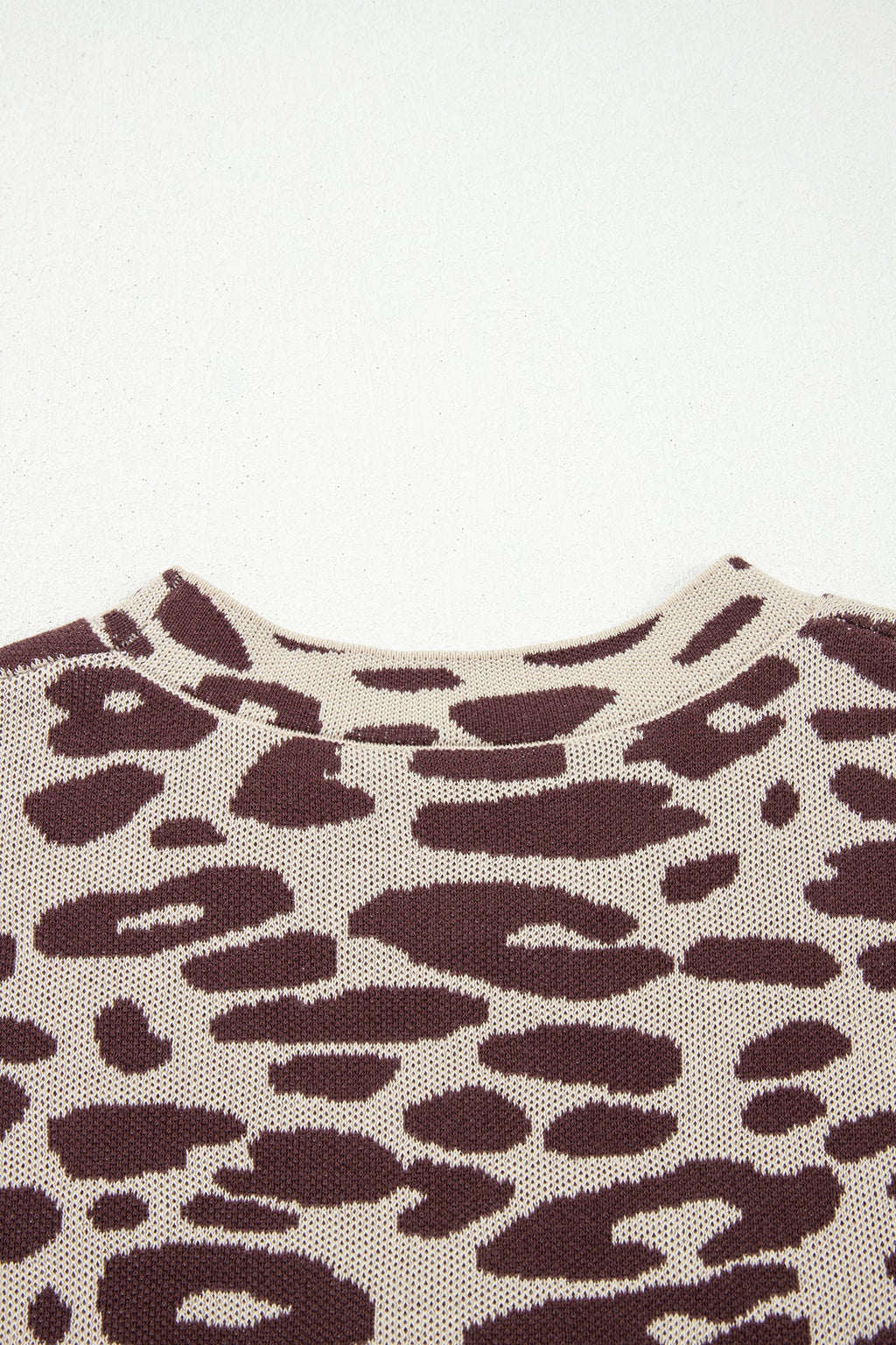 Khaki Leopard Print Short Sleeve Knit Loose Pullover Sweater