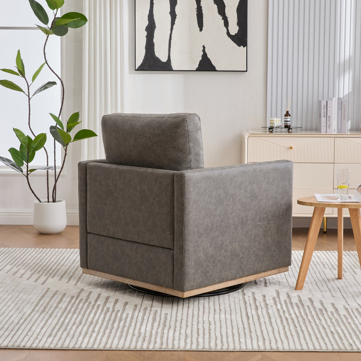 Gray Upholstered Square Swivel Accent Chair