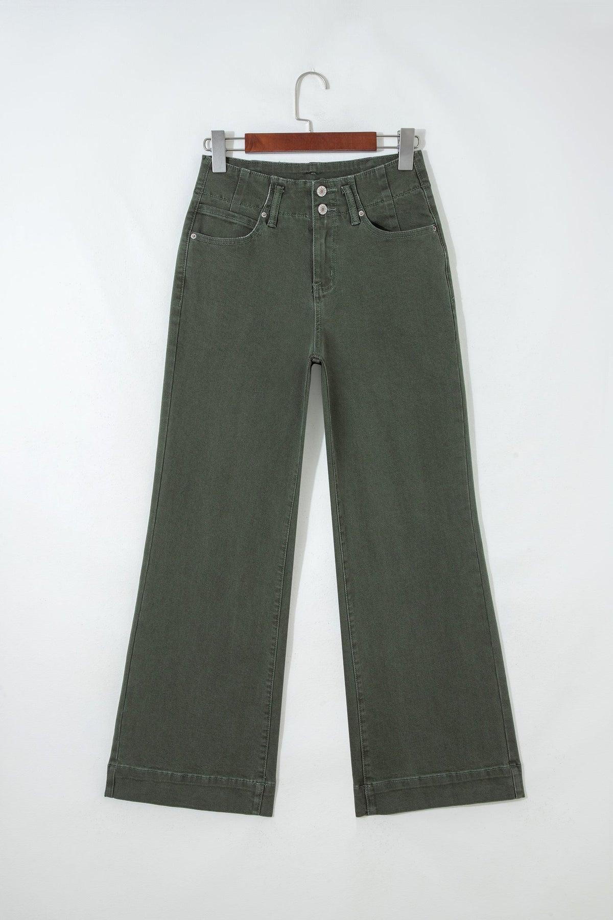 Denim 2-Button High Waist Wide Leg Jeans