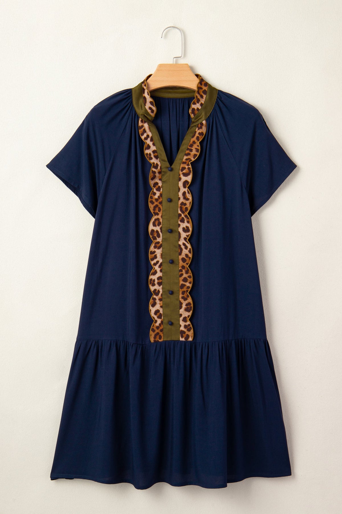 Leopard Contrast Trim Short Sleeve Drop Waist Dress
