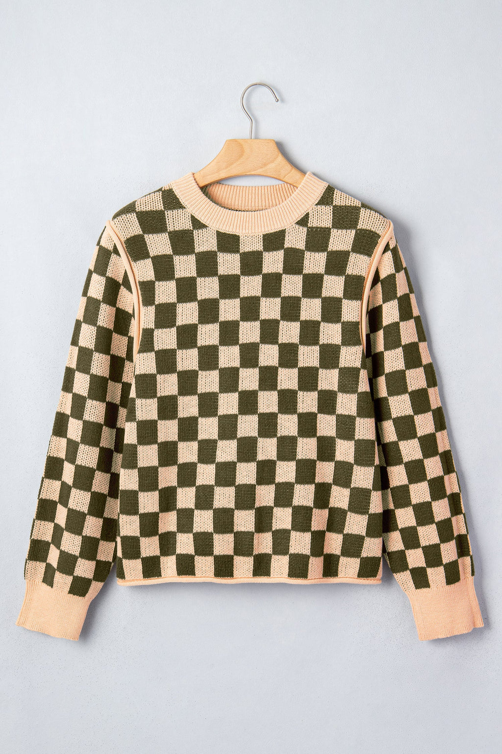 Checker Drop Shoulder Long Sleeve Knit Sweater