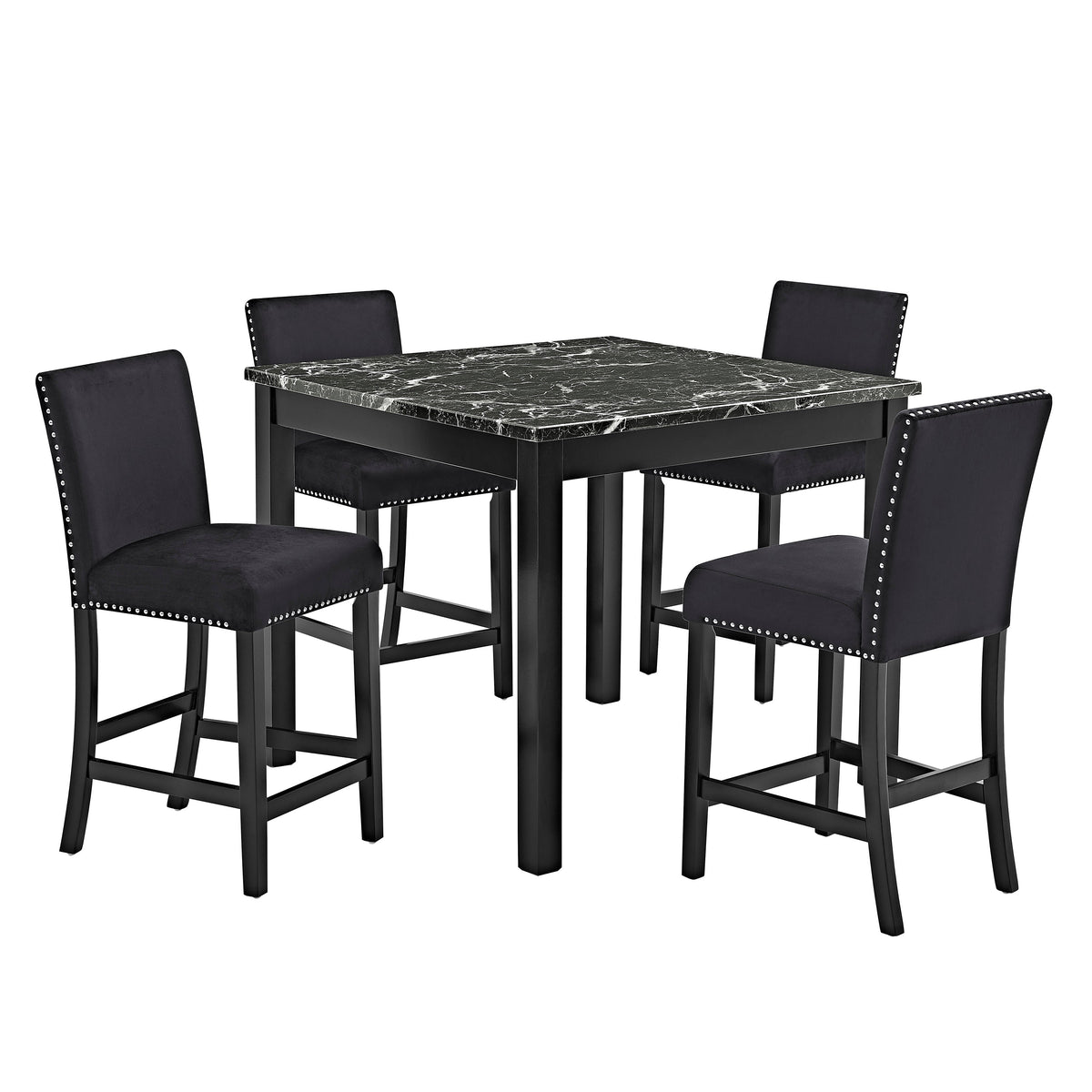 5pc Counter Height Dining Set Square Faux Marble Table