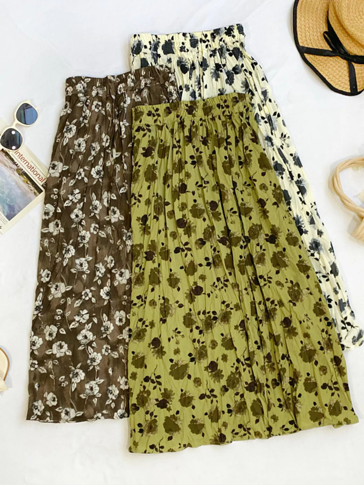 Floral Print Elastic Waist Midi Skirt