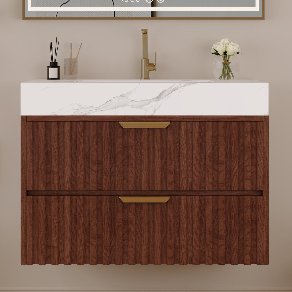 30" Modern Floating Bathroom Vanity with Seamless Sintered Stone Top