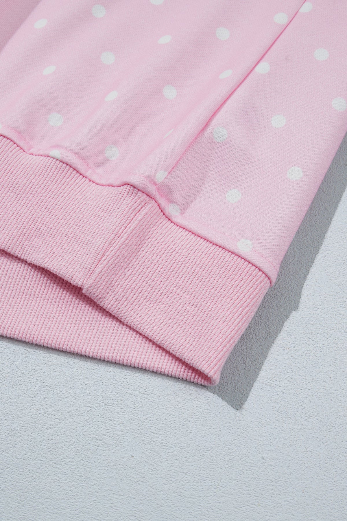 Pink Polka Dot Print Metal Button Collar Casual Pullover Sweatshirt