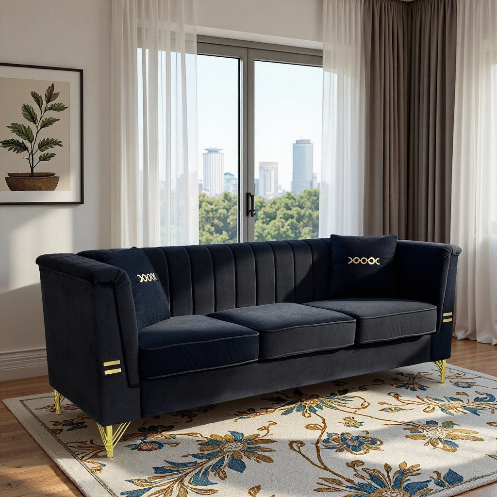 FX-P82-BK2 Modern Velvet 3-Seater Sofa