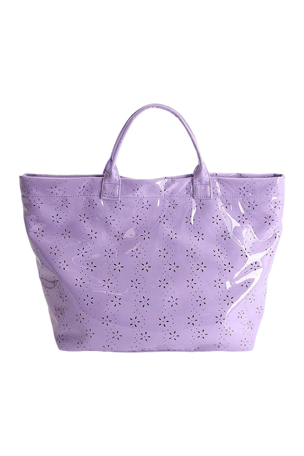 Orchid Eyelet Flower Pattern PVC Glossy Waterproof Tote Bag