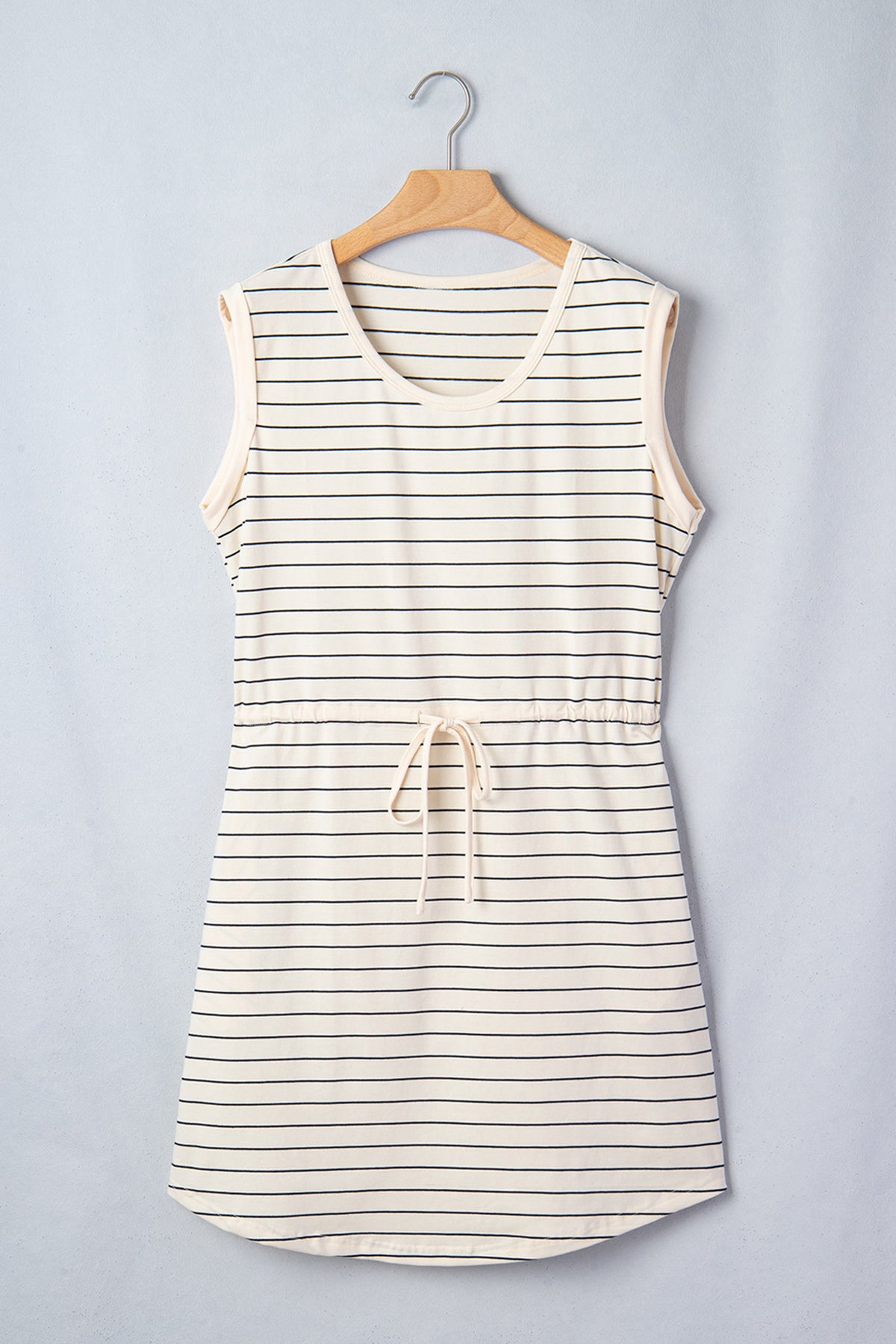 Stripe Drawstring Waist Pocketed Mini Dress