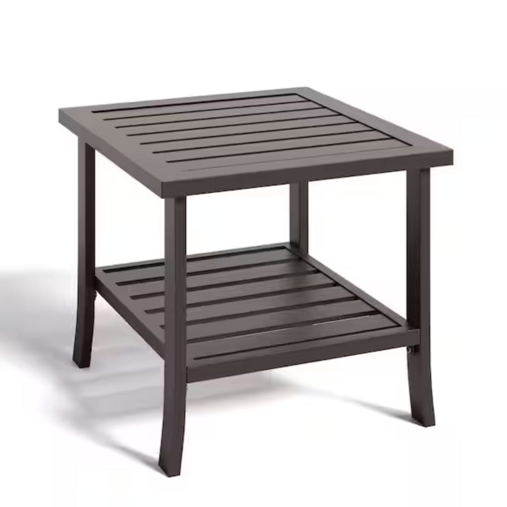 19" Square Brown Metal Side Table