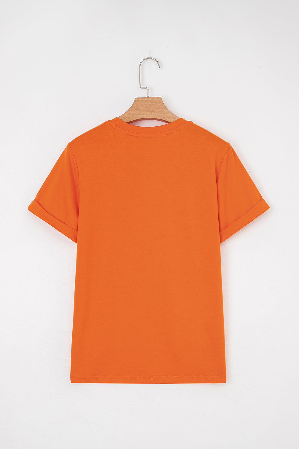 Orange Casual Plain Crew Neck Tee