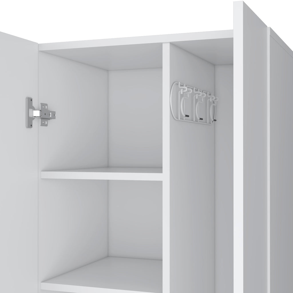 Attica Broom Cabinet Double-Door Design with Inner Shelves and Side Hangers