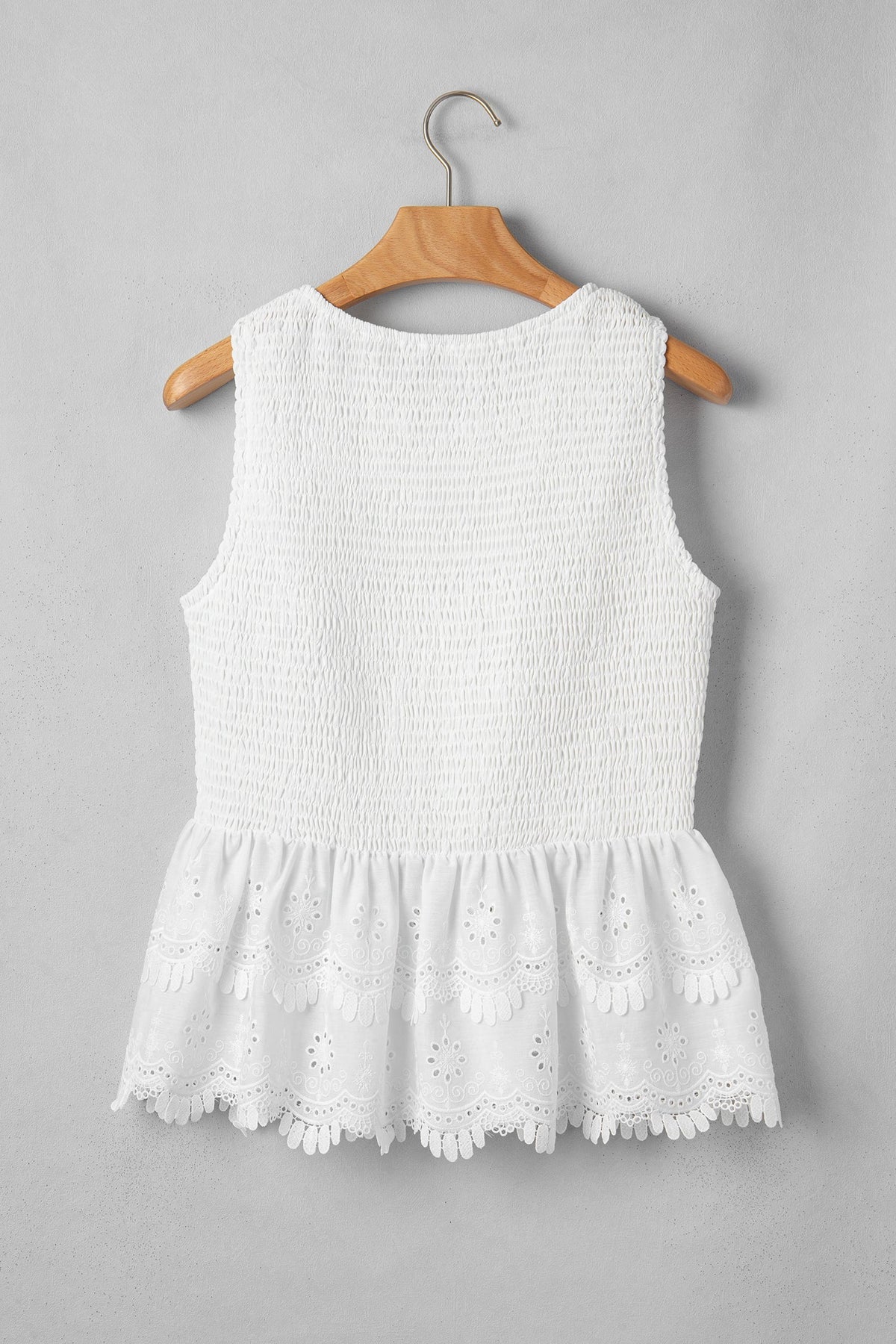 Smocked Lace Sleeveless Peplum Top