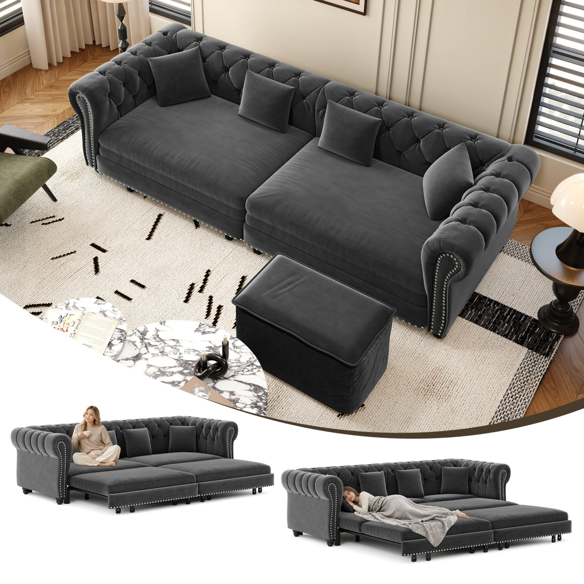 Chesterfield 3-in-1 Pull-Out Sofa Bed