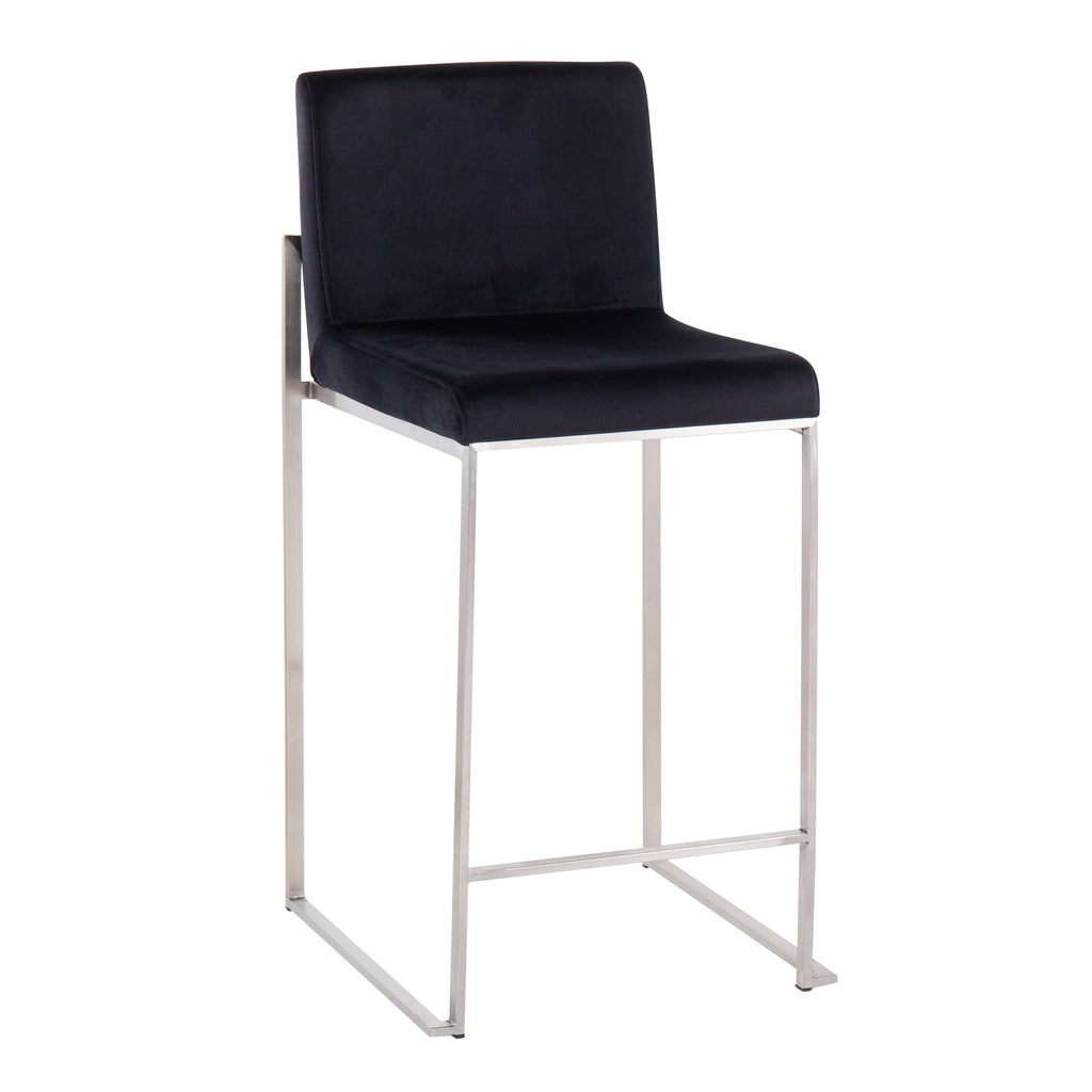 26" Contemporary High Back Counter Stool Set in Stainless Steel