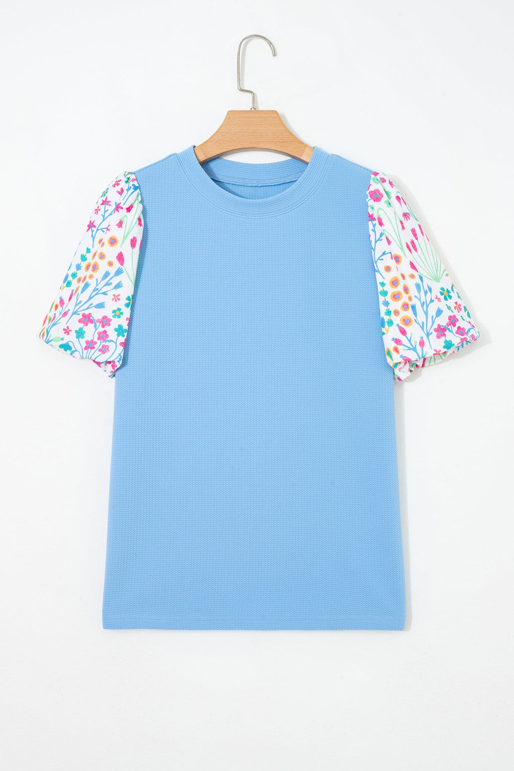 Floral Patchwork Bubble Sleeve Textured Blouse