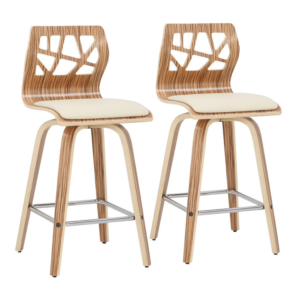 Folia Mid-Century Modern Counter Stool in Zebra Wood