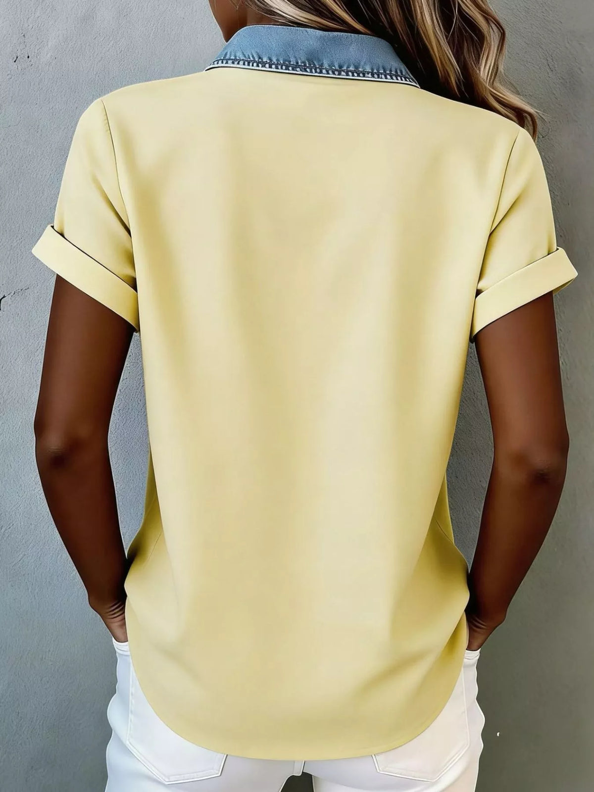Denim Trim Short Sleeve Shirt