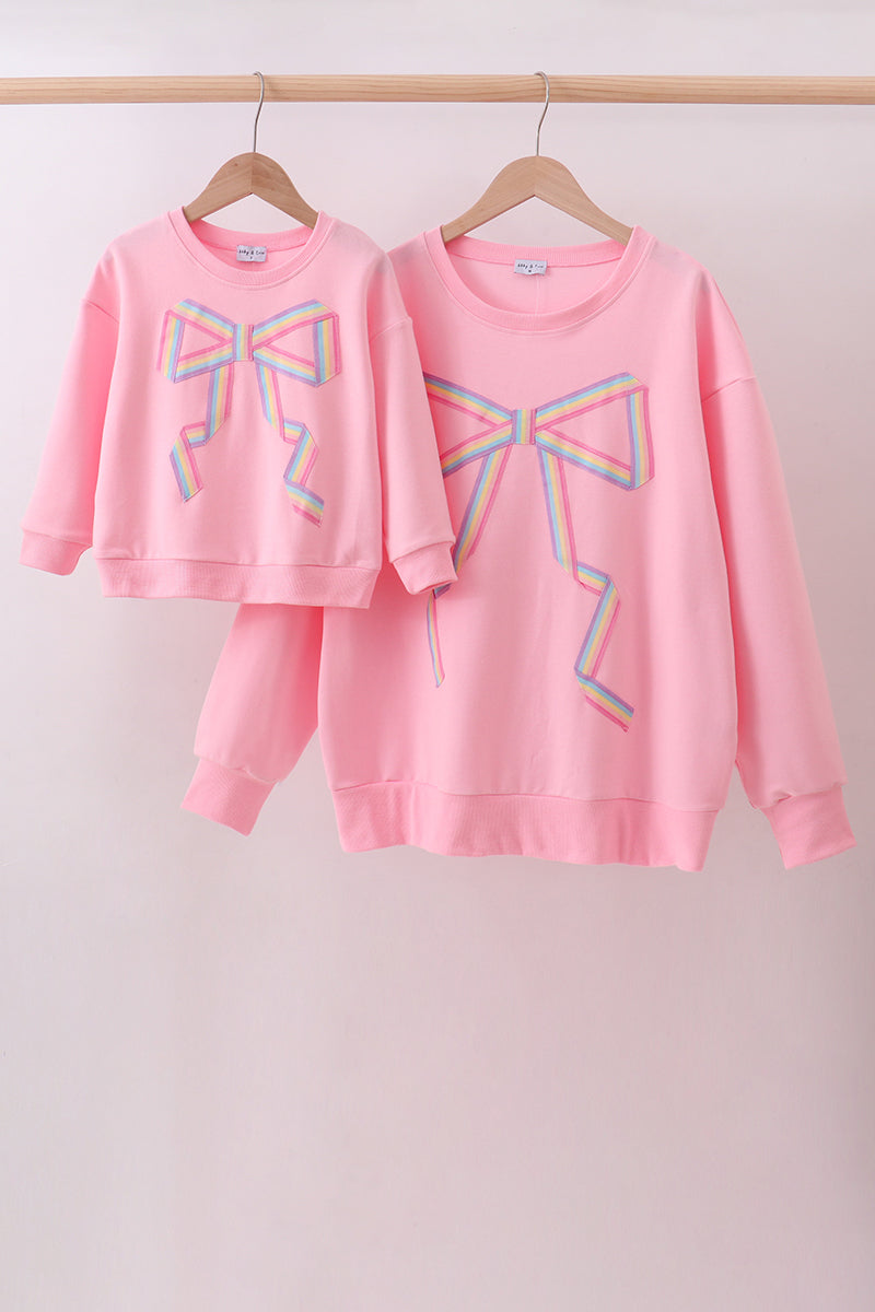 Pink hand-sewn bow mom&me sweatshirt