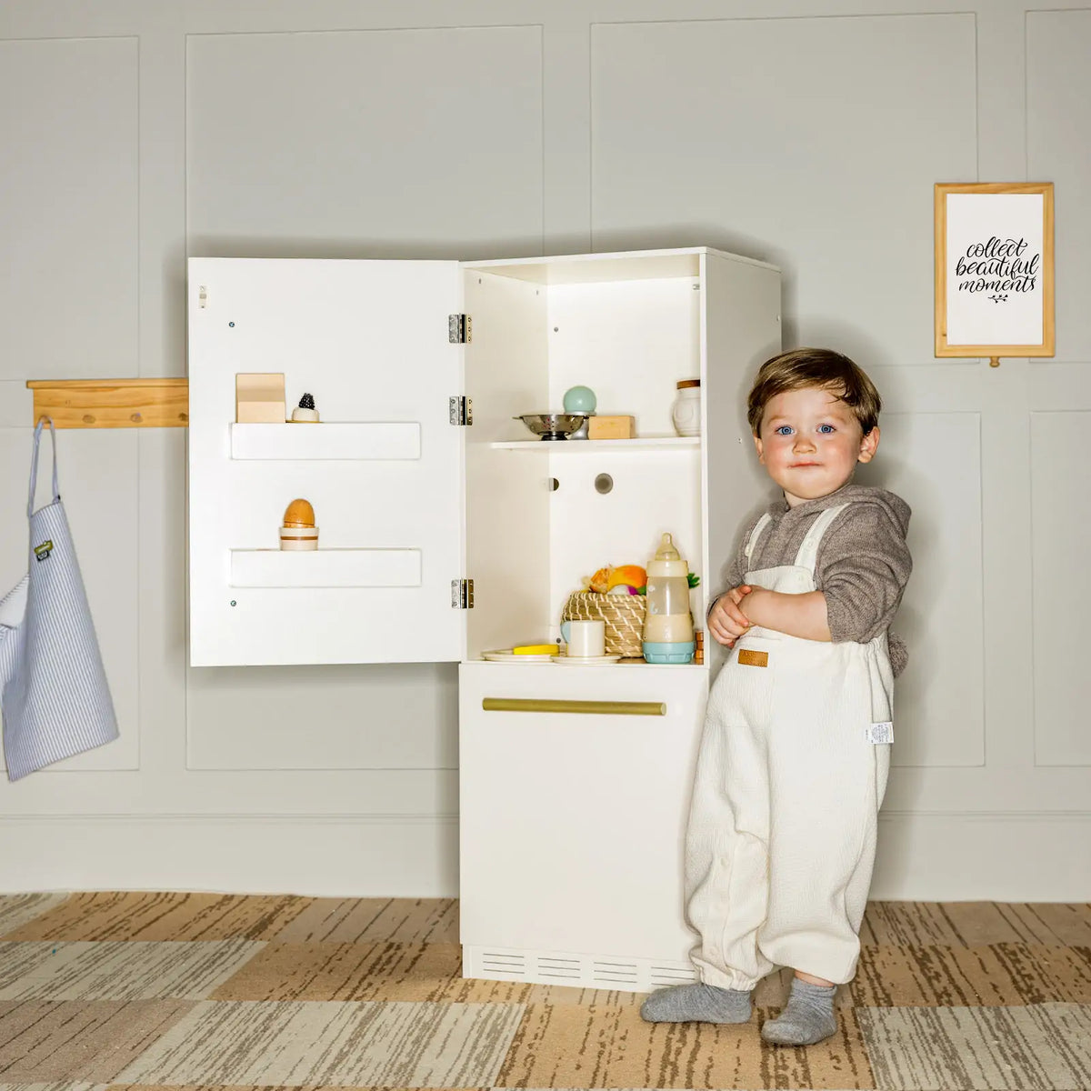 Tiny Land® Play Kitchen Accessories – Play Kitchen Fridge: Wooden Cabinet Refrigerator for Kids