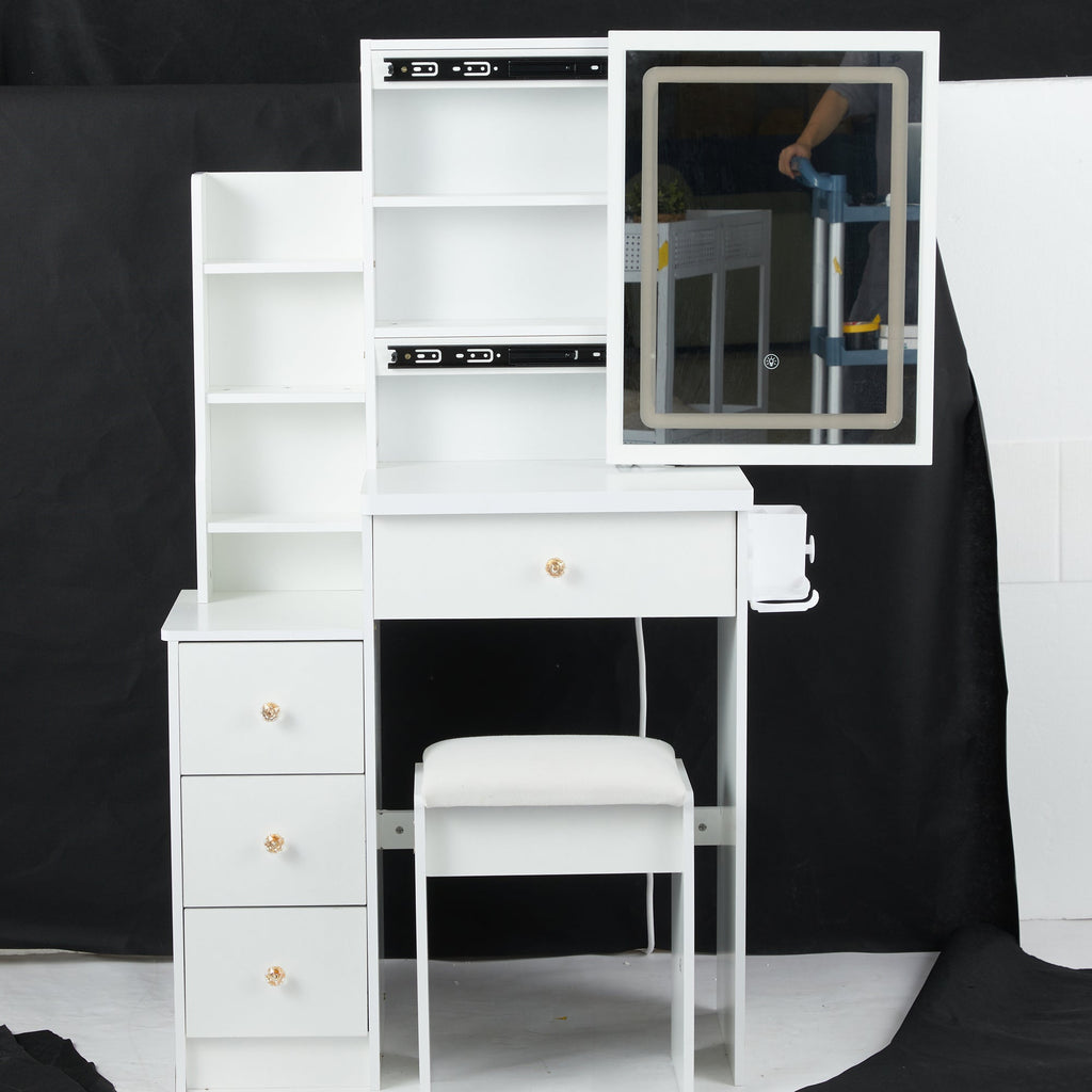 Small Size Left Bedside Cabinet Vanity Table + Cushioned Stool