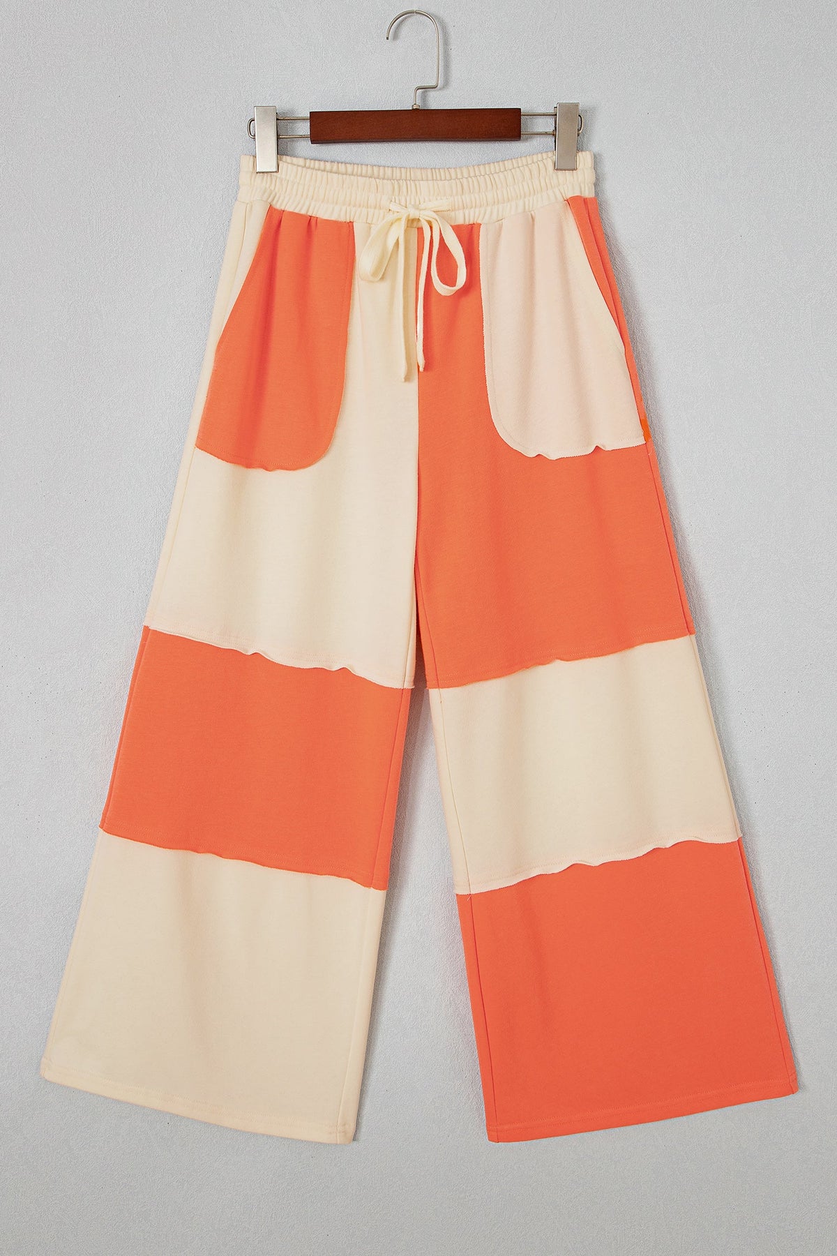 Colorblock Raw Seam Wide Leg Ankle Length Pants