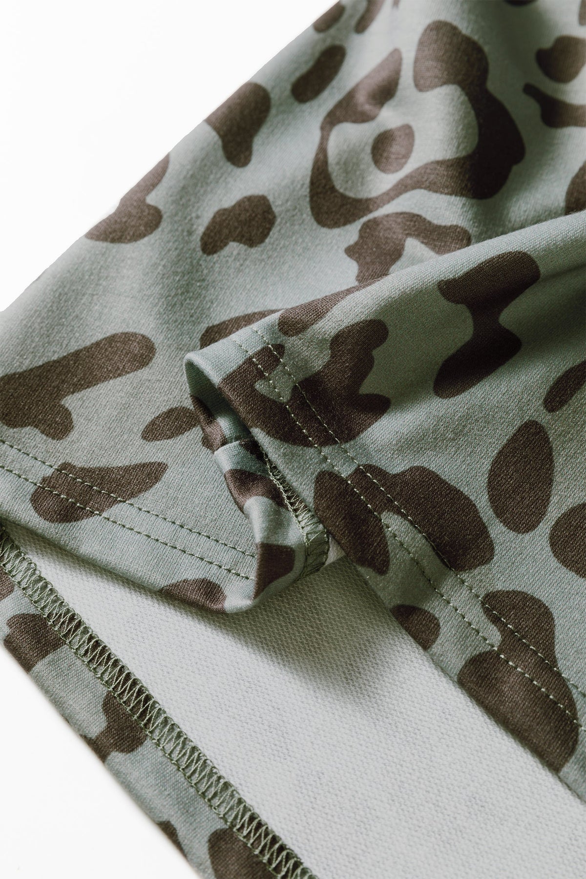 Green Leopard Print Varsity Striped Trim Long Sleeve Top