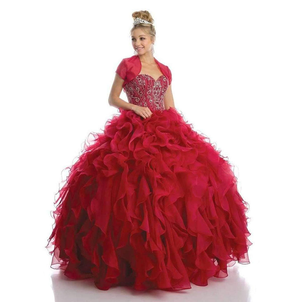 Juliet 1418 Cinderella Ball Gown Organza Ruffle Skirt Beaded Corset Bodice