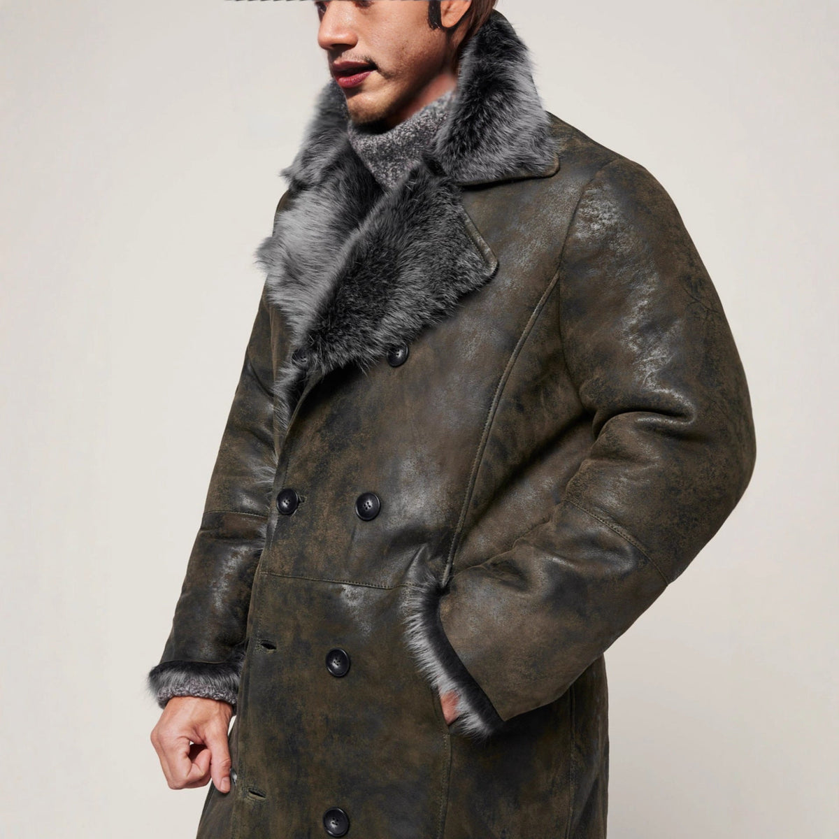 Double-breasted Wide Lapel Long-haired Men's Long Fur Coat