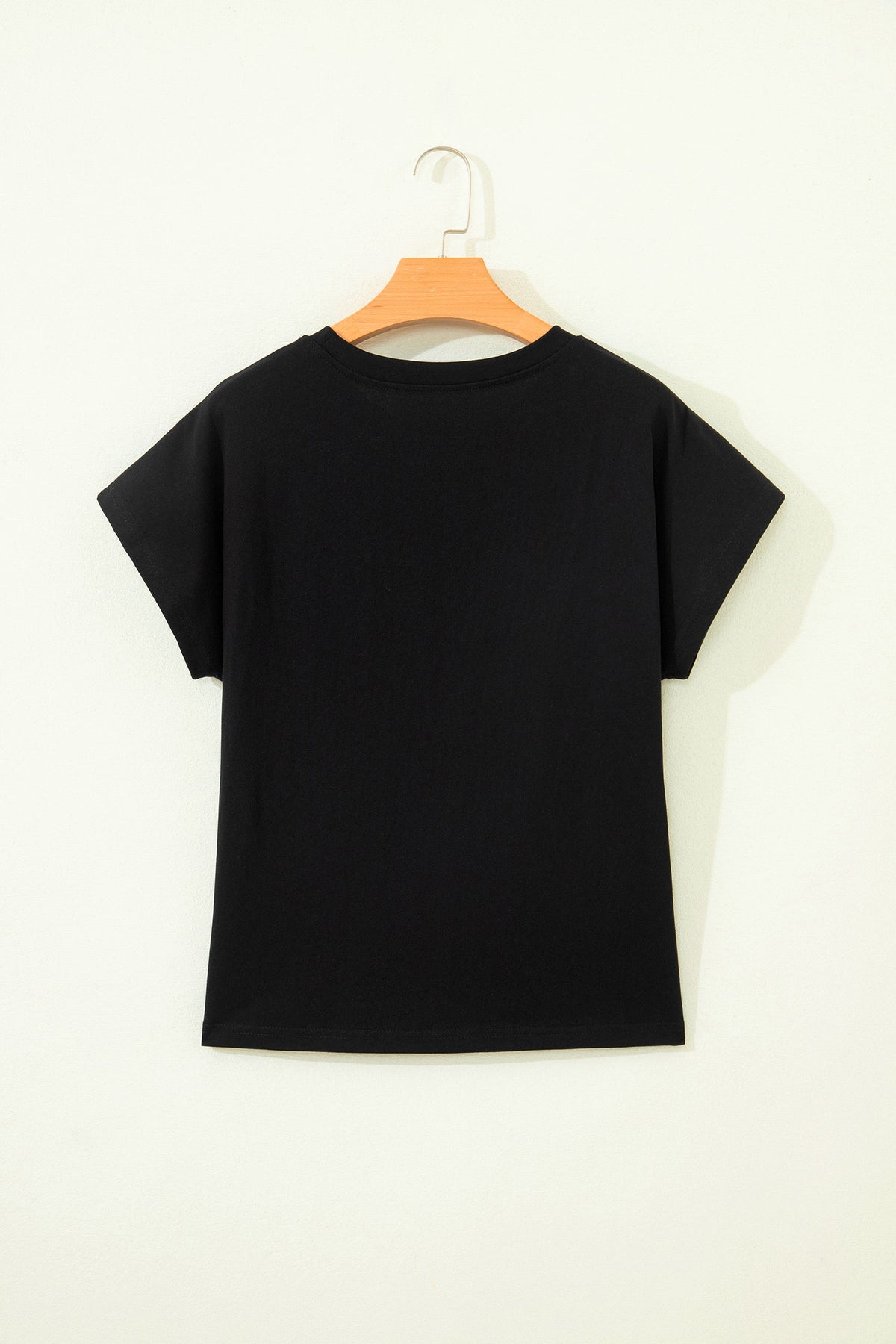 Black Leopard Bow Embroidered Cotton Round Neck T Shirt