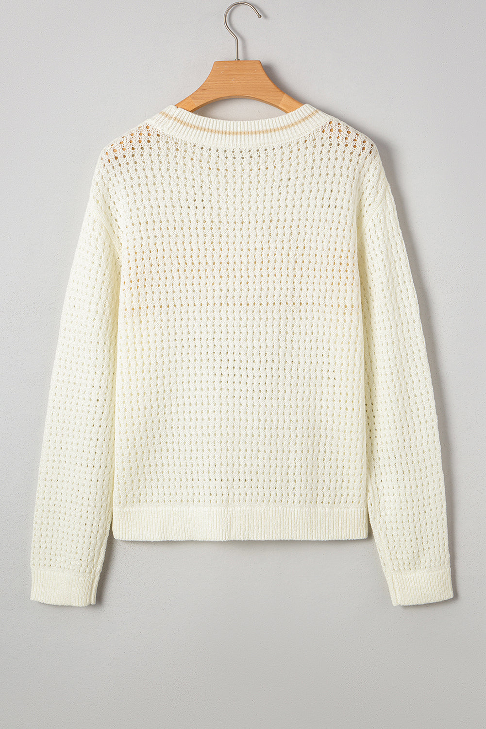 White BEACH Hollow Out Knitted Lightweight Dolman Sweater