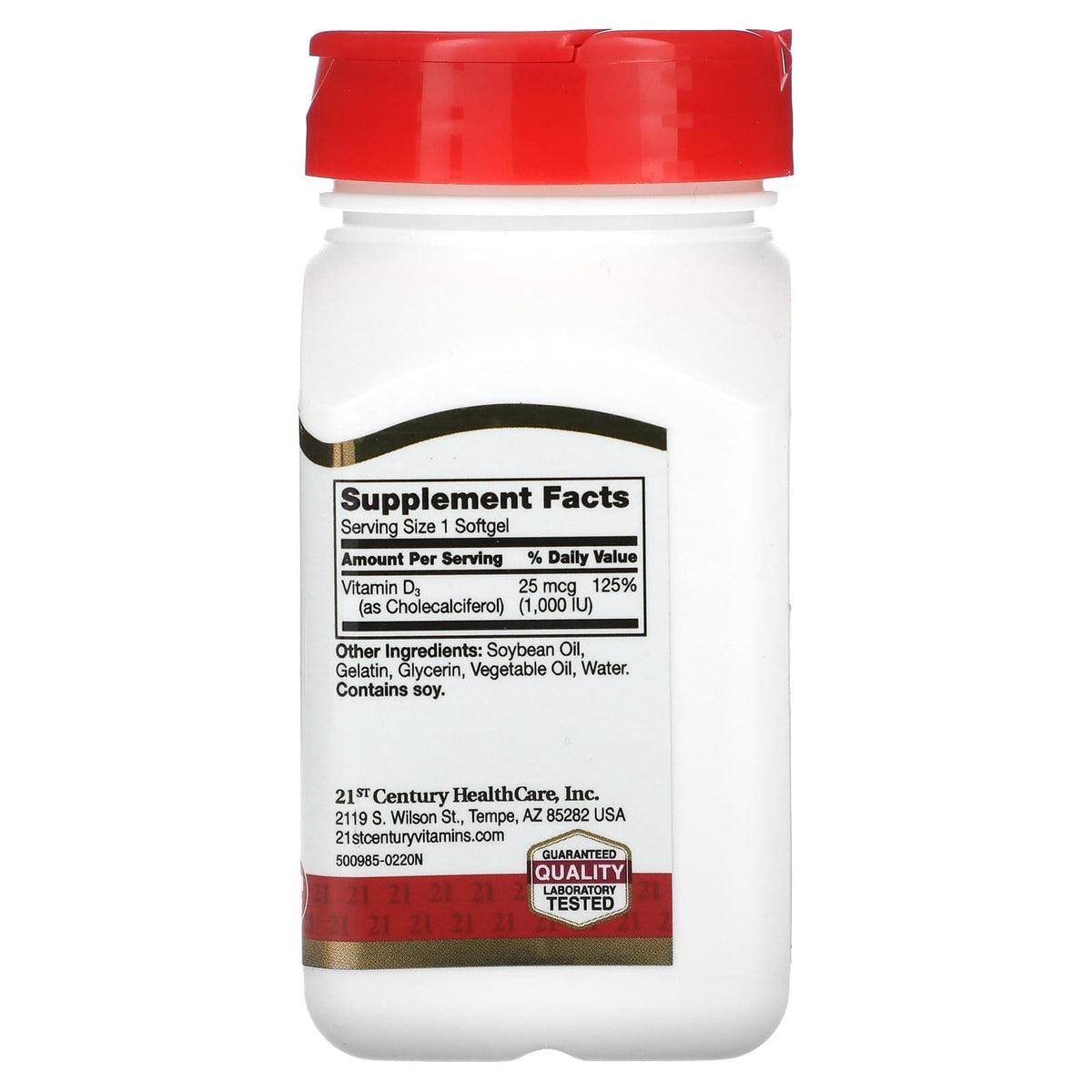21st Century® Vitamin D3 1000 U Gelcap SFG, 250 EA