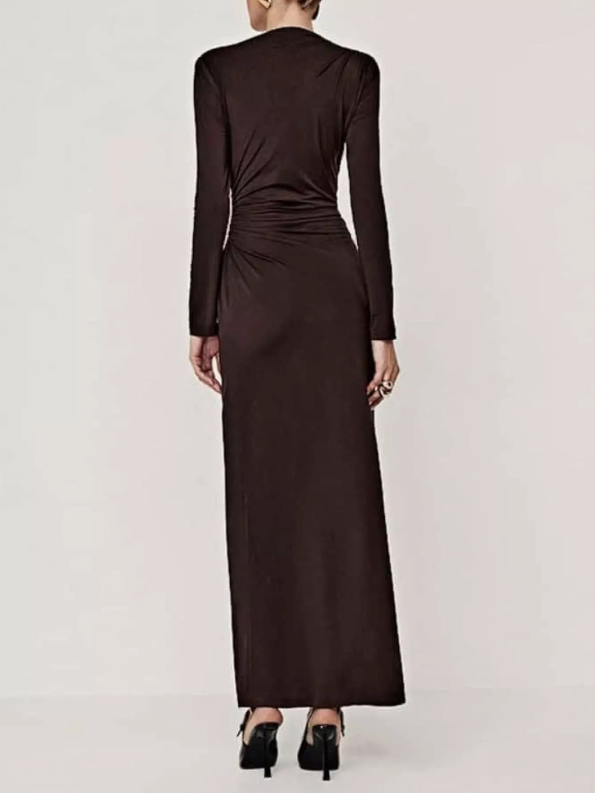 Ruched Long Sleeve Bodycon Maxi Dress