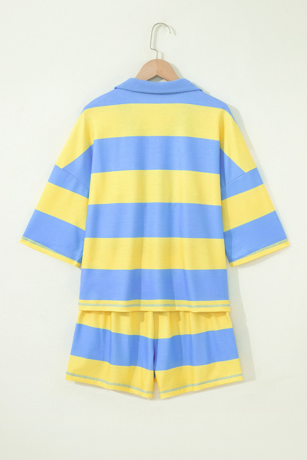 Stripe Half Zip Tee & Elastic Shorts Set